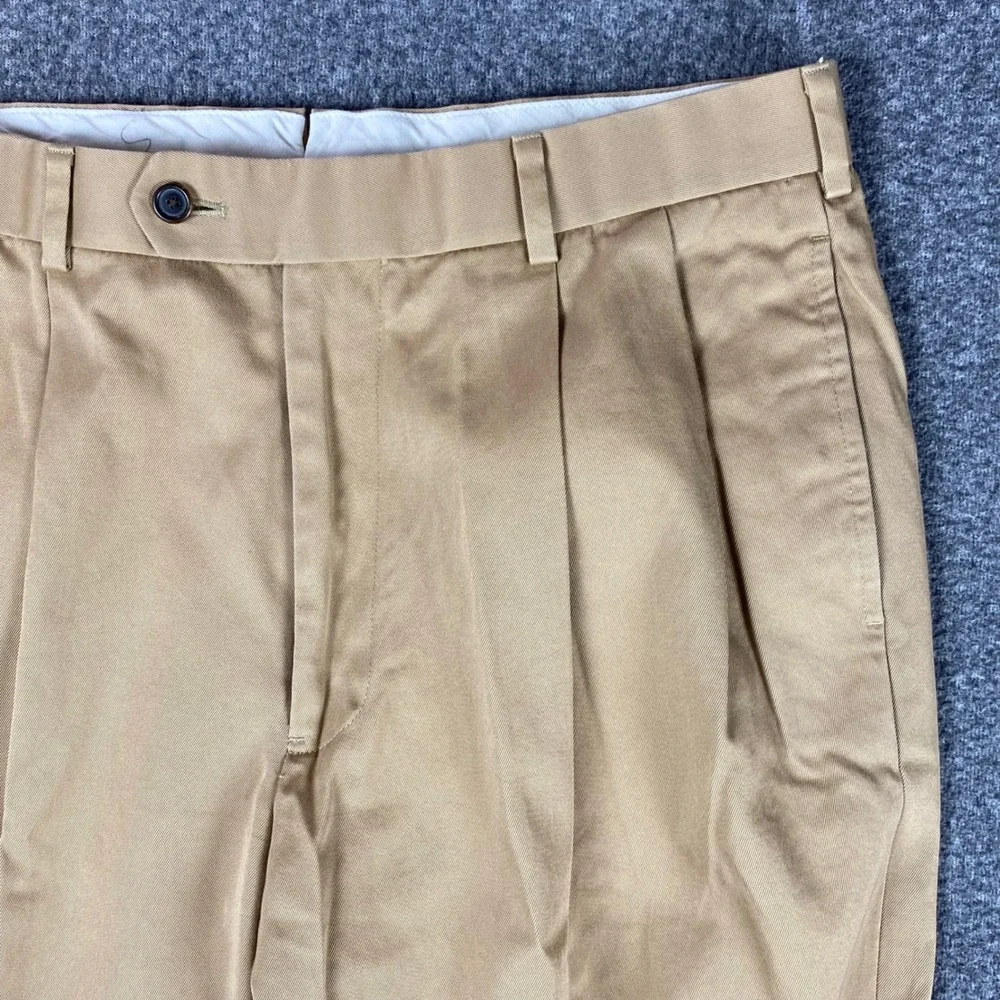 Brooks Brothers Country Club Mens‎ 34x30 Khaki Pleated Cuffed Cotton Chino Pants